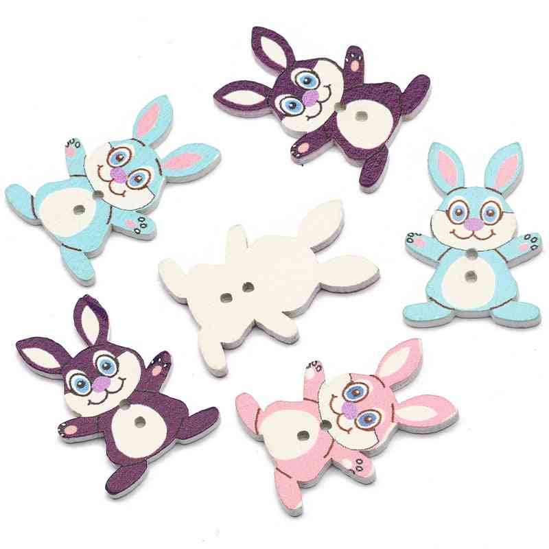 Mixed Cartoons Rabbit 2hole Wooden Buttons For Crafts Scrapbooking Sewing