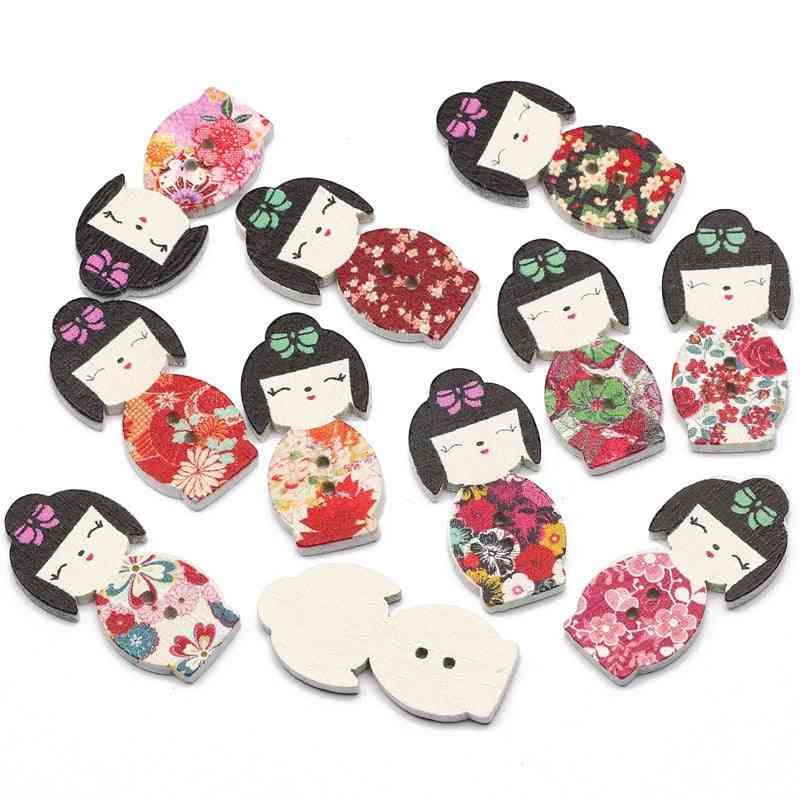 Girl Wooden Buttons 2hole Clothes Buttons For Crafts Scrapbooking Sewing