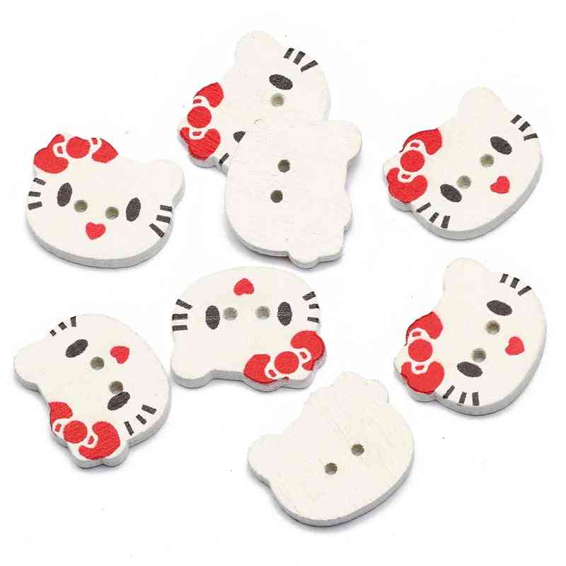 Cute Cat Wooden Buttons 2hole Sewing Buttons For Baby Clothing Crafts