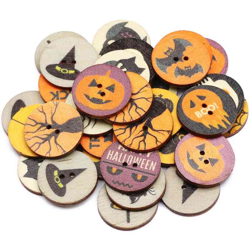 Mixed Halloween Decor Round Wooden Buttons 2 Hole Sewing Button