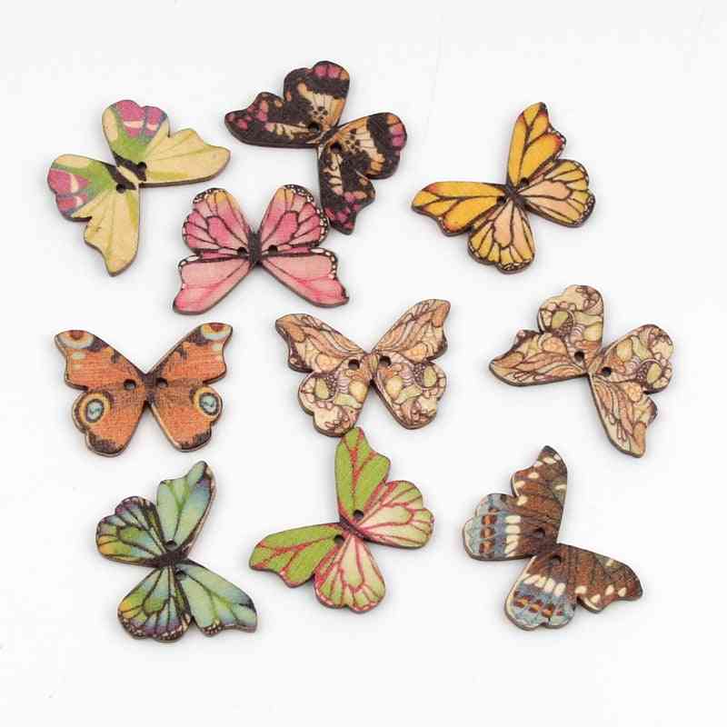 2holes Colorful Butterfly Wooden Buttons For Clothing Scrapbooking Crafts