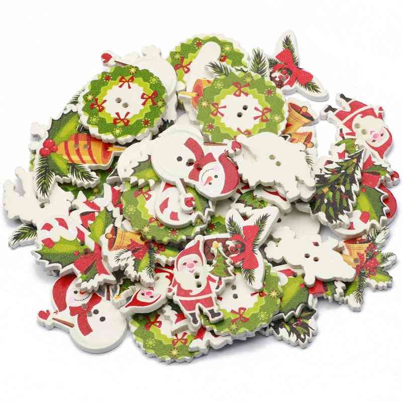 Mixed Painting Christmas 2 Holes Wooden Buttons For Clothing Scrapbooking