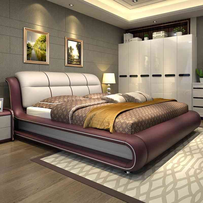 Modern Bedroom Furniture Bed With Genuine Leather