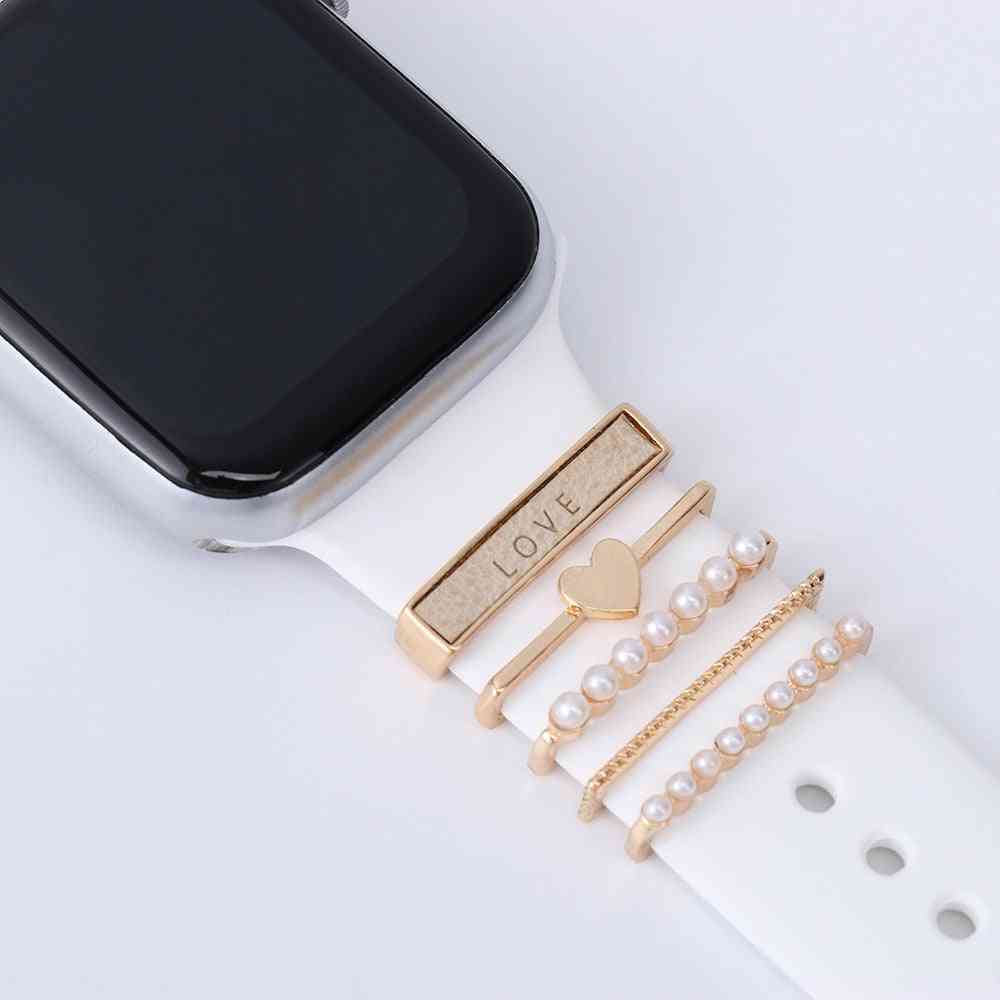 For Apple Watch Band Metal Charms Decorative Ring Diamond Ornament Smart Watch Silicone Strap Accessories For Iwatch Bracelet