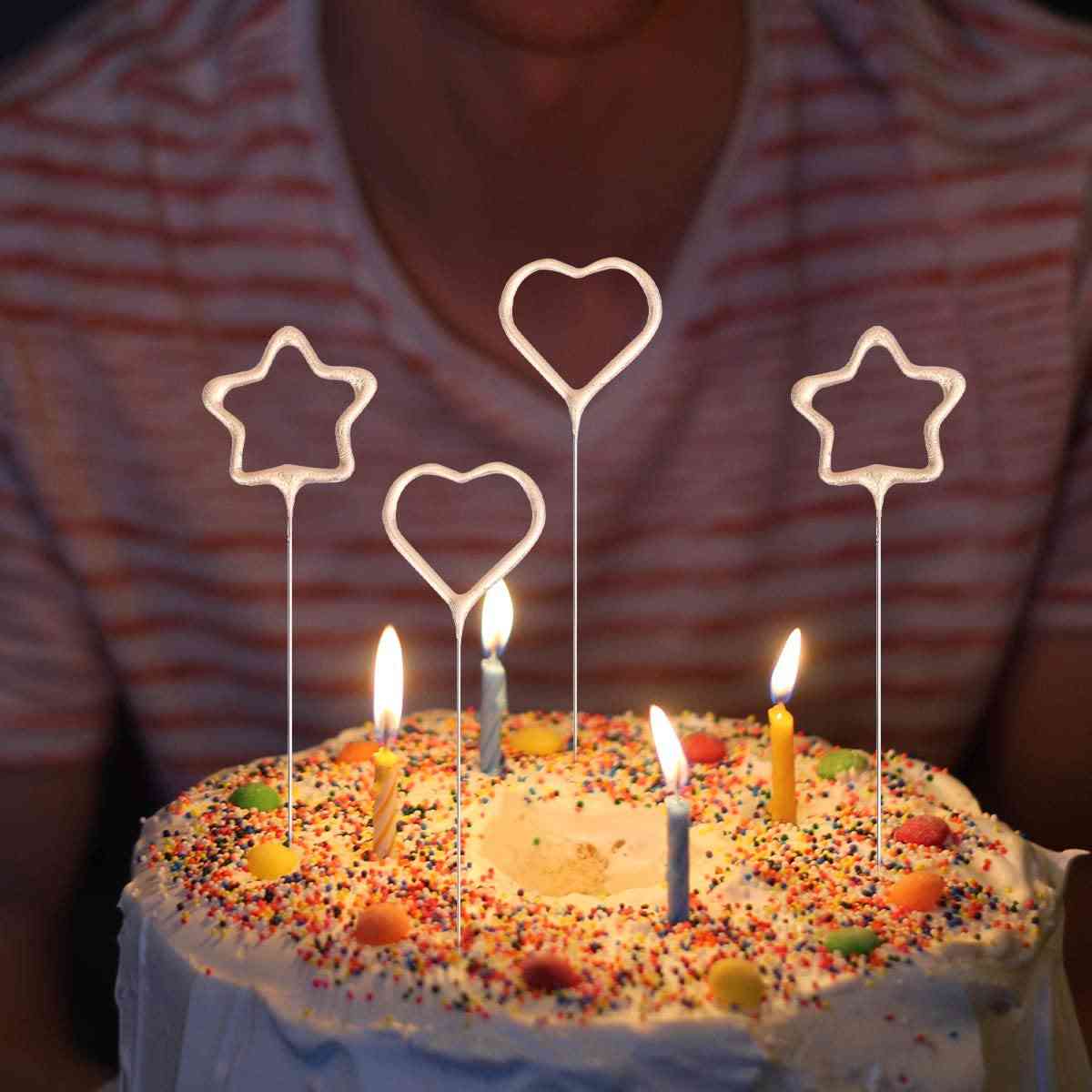 Star Heart Gold Sparkler Candle Creative Birthday Cake Toppers