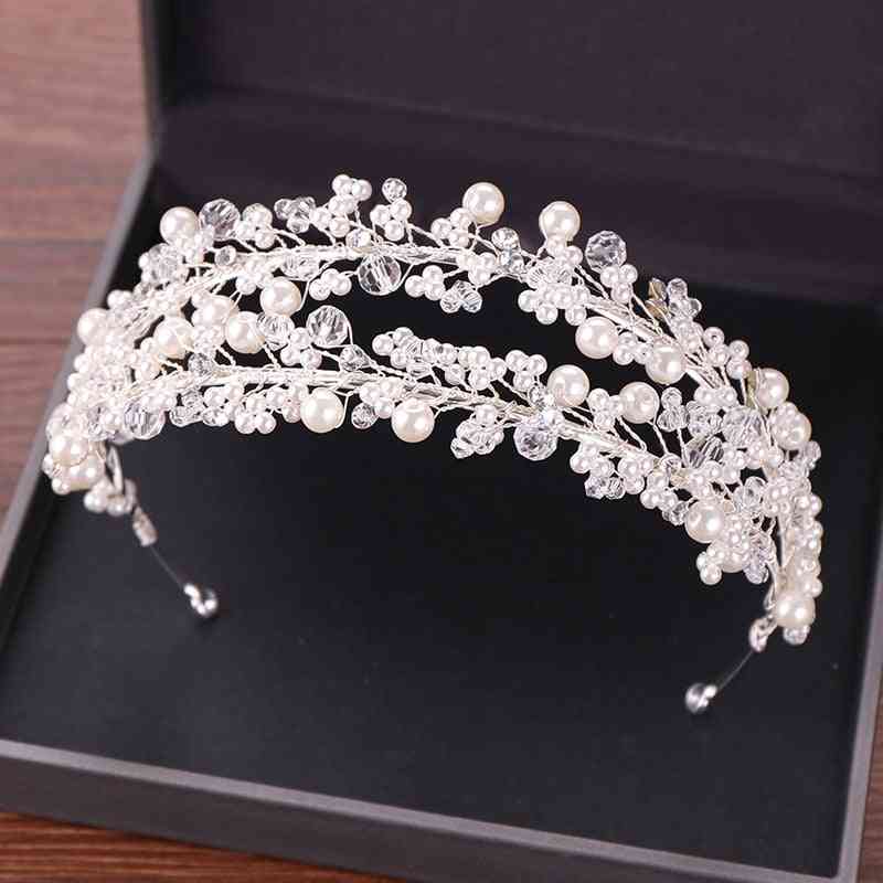 White Pearl Bridal Tiaras Wedding Crown Headband For Bride Hair Jewelry
