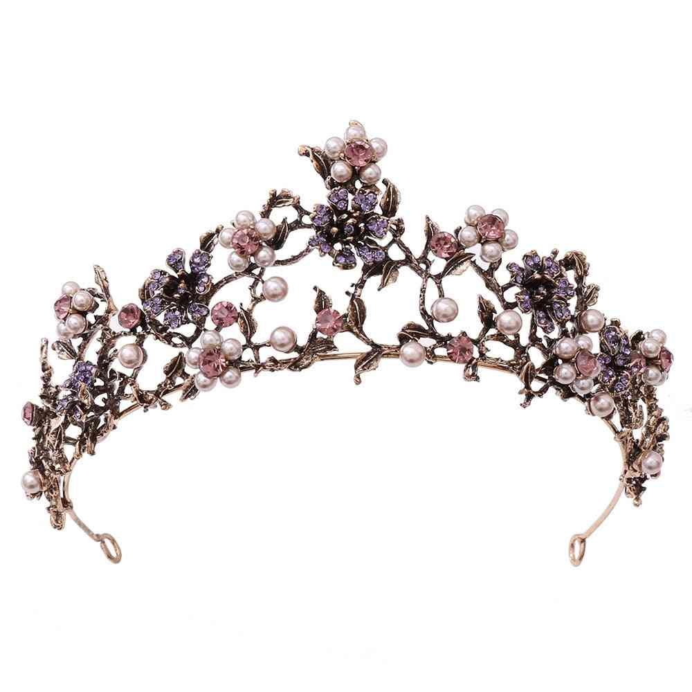 Barock vintage lila kristall krona bröllop brud tiaror hårband blommig krona