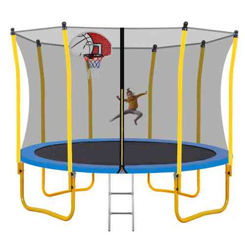 12ft Trampoline For Kids With Safety Enclosure Net Basketball Hoop
