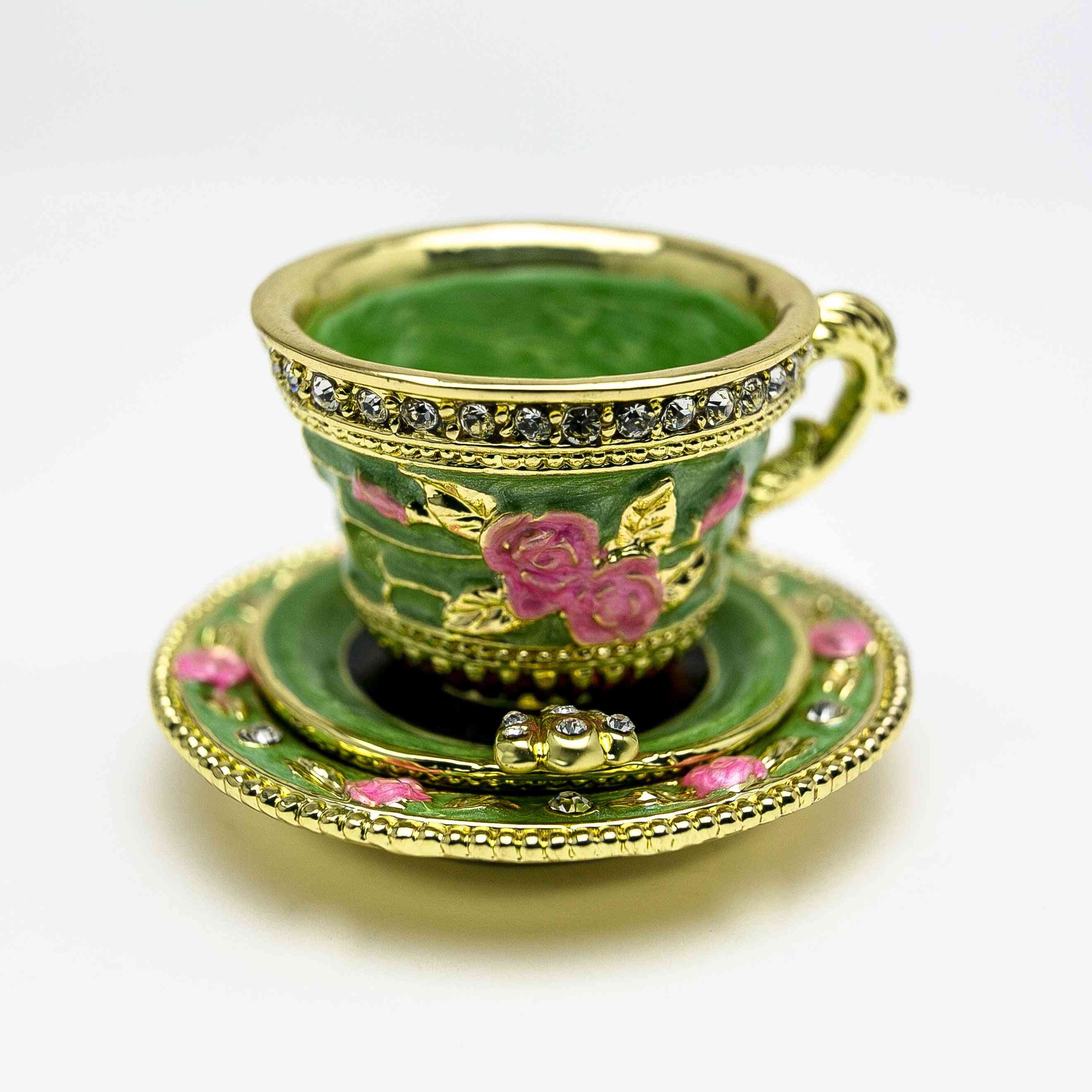 Green Cup Of Tea-enamel Painted Trinket Box