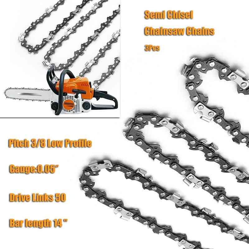 3pcs Chainsaw Semi Chisel Chain 3/8lp 0.05 50dl Drive Link Chainsaw Saw Chain Blade Wood Cutting Parts For Cutting Lumbers