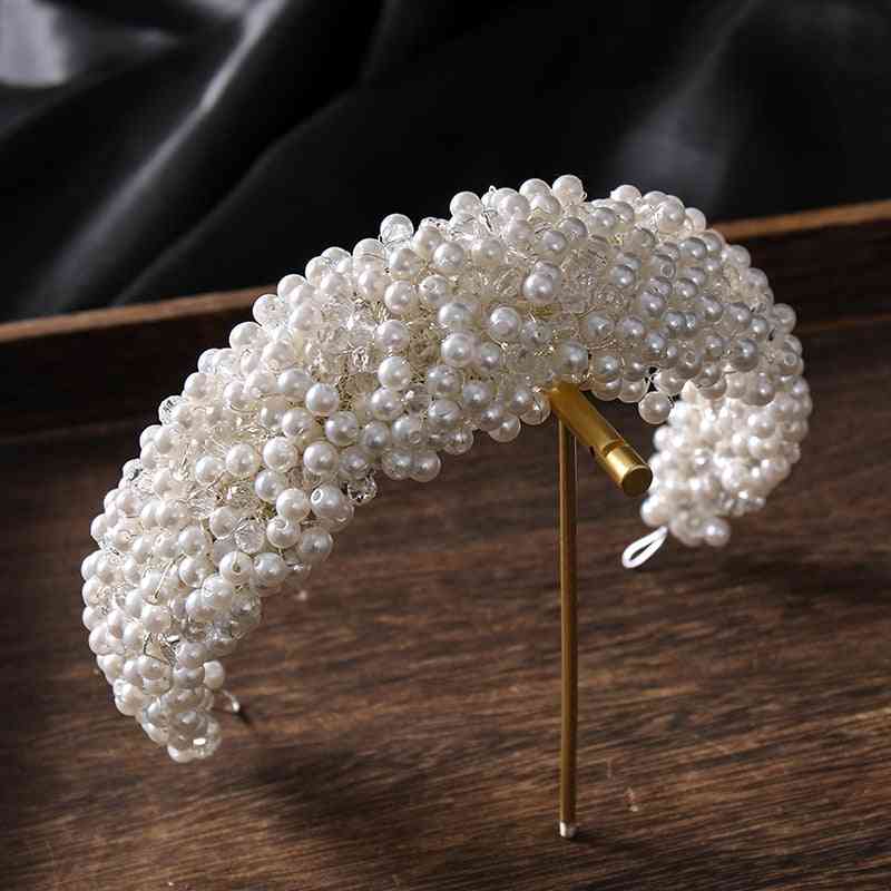 Luxury Full Pearls Crystal Silver Color Headbands For Bride Women
