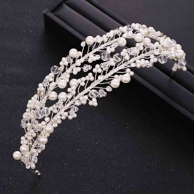 Trendiga vit pärla kristall brud håraccessoarer bröllopskrona