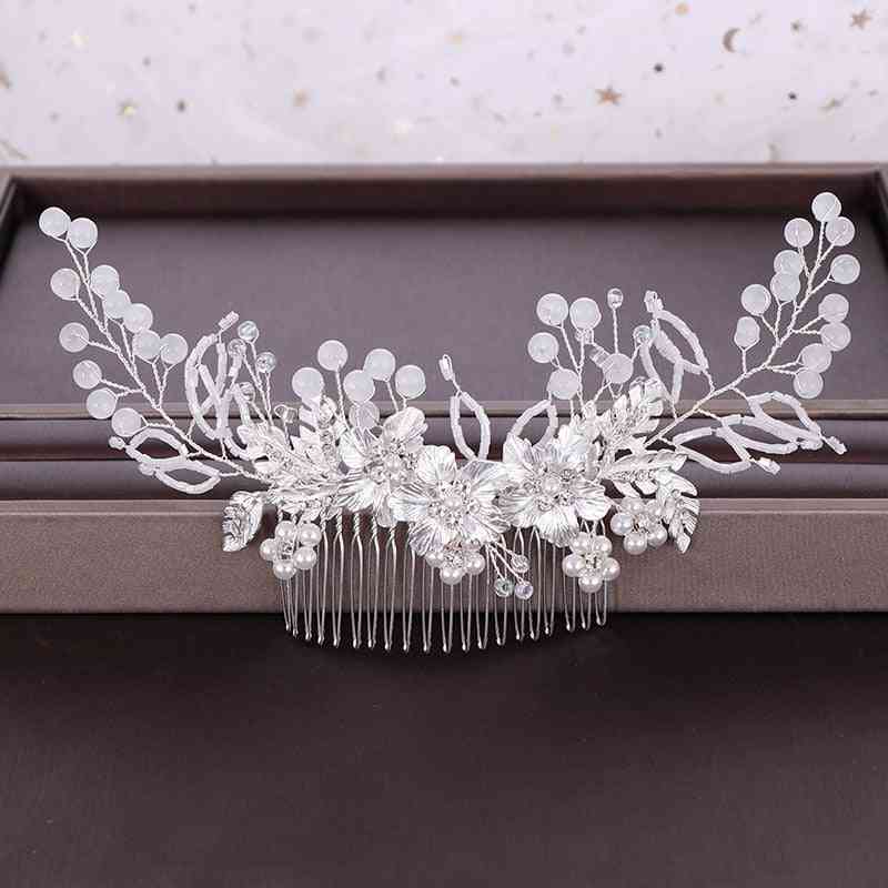 Bryllup perle hår kam tiara sølv farve blomst brude hoved ornamenter hår