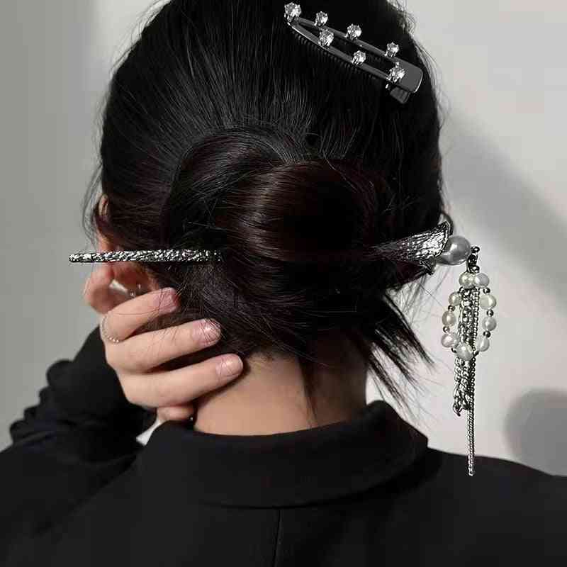 Vintage sølv farge perle dusk hår pinne spisepinner hårnål brude