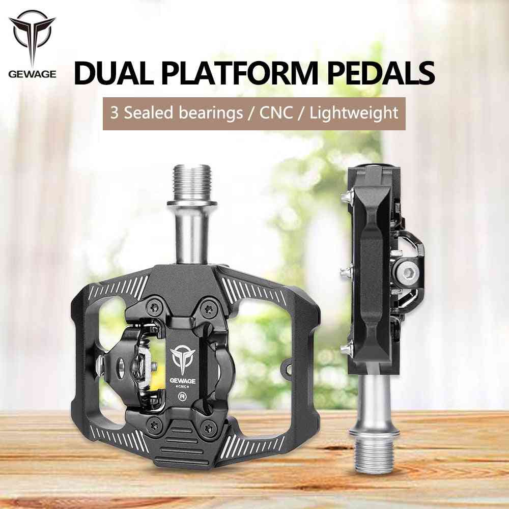Gewage Bicycle Lock Pedal 2 In 1  With Free Cleat For Spd System Mtb Road Aluminum Anti-slip Sealed Bearing Lock Accessories