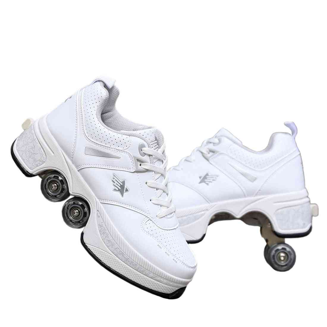 Pu Leather Kids 4 Wheels Roller Skate Shoes