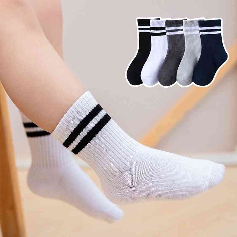 5 Pairs/lot Autumn Winter Warm Baby Socks Solid Color Cotton Mid Socks Kids Stripe Sports Socks 1-12 Years