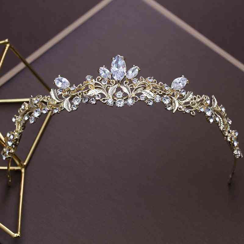 Golden Bride Crown Wedding Crystal Inlaid With Zirconium Stone Crown Emblem