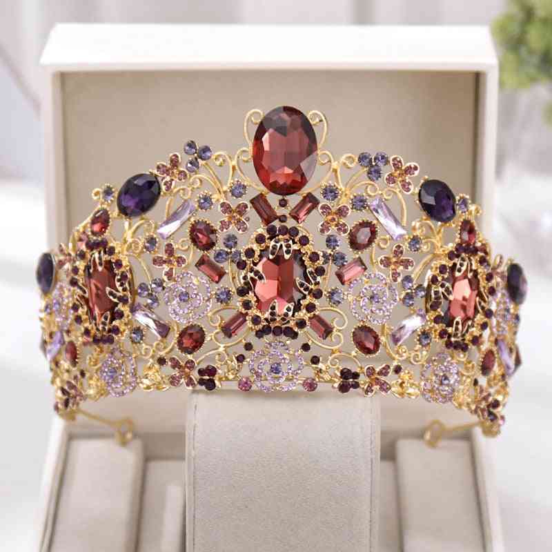 Vintage Gold Baroque Party Tiara Crown Crystal Heart Wedding Hair Accessories