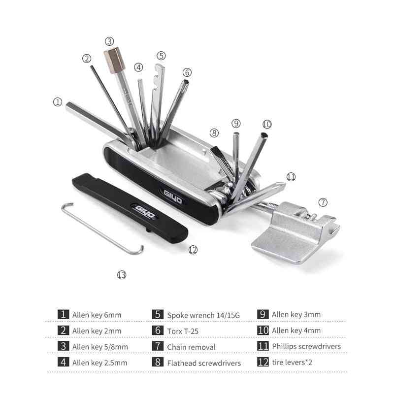 12 In 1 Bicycle Repair Tools Kit Screwdrivers Tyre Lever Allen Wrench