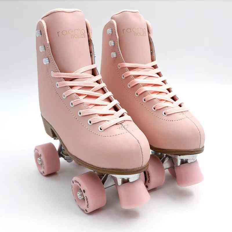 Pink And Blue Artificial Leather Double Line Roller Skates