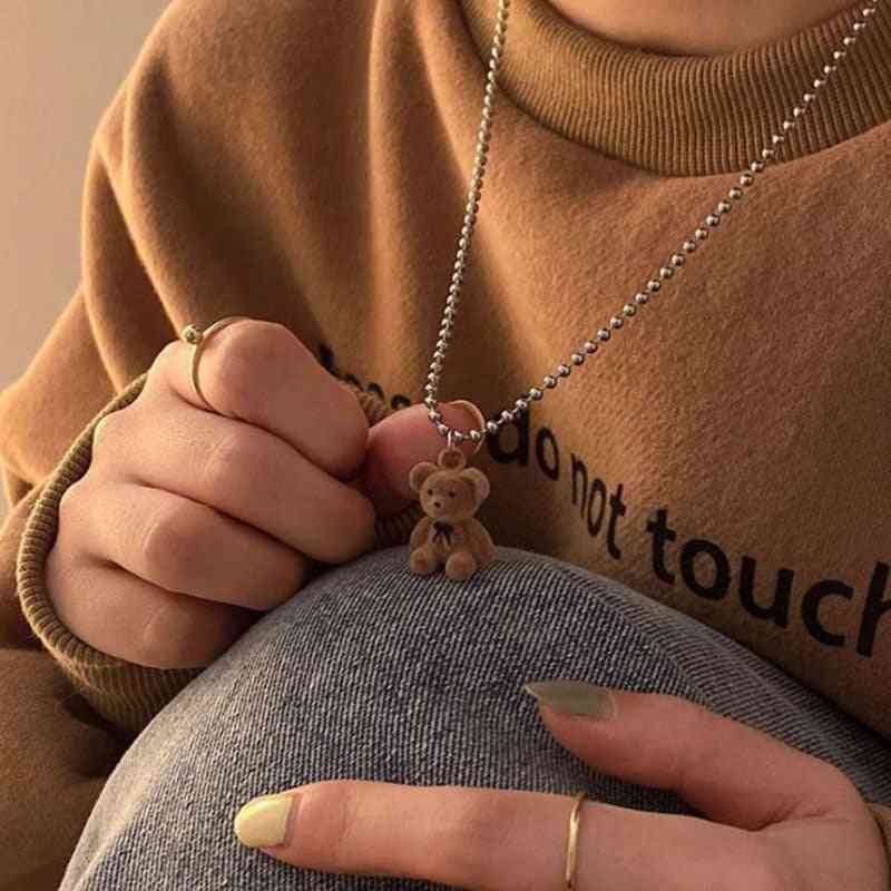 Cute Plush Bear Pendant Necklace For