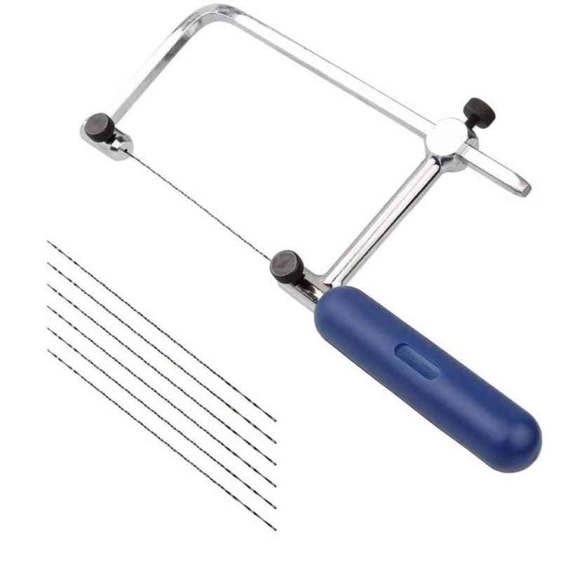 4" Adjustable Frame Sawbow U-shape Coping Jig Saw For Woodworking Craft Jewelry Diy Hand Tools With 6pcs Spiral Blades