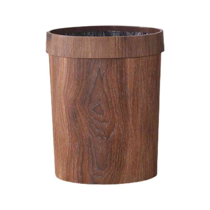 Small Wood Color Trash Can Wastebasket Rustic Round Garbage Container Bin