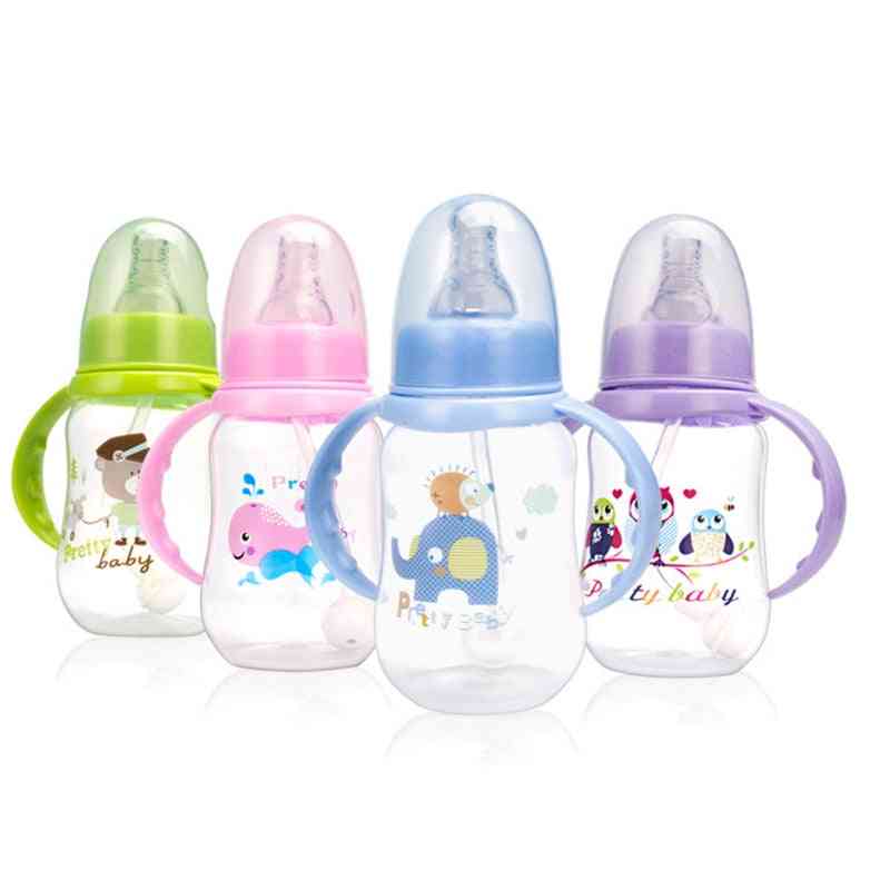 Newborn Baby Bottle With Curved Handle Anti-drop Feeding Bottles