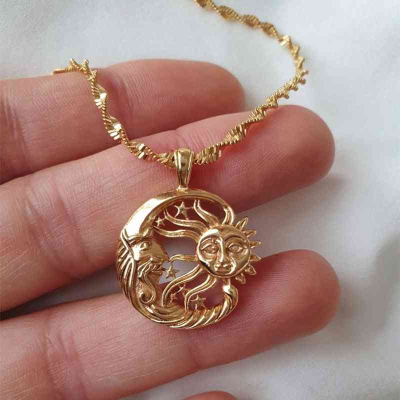Sun And Moon Pendant Necklace Vintage Yin Yang Necklaces Charm