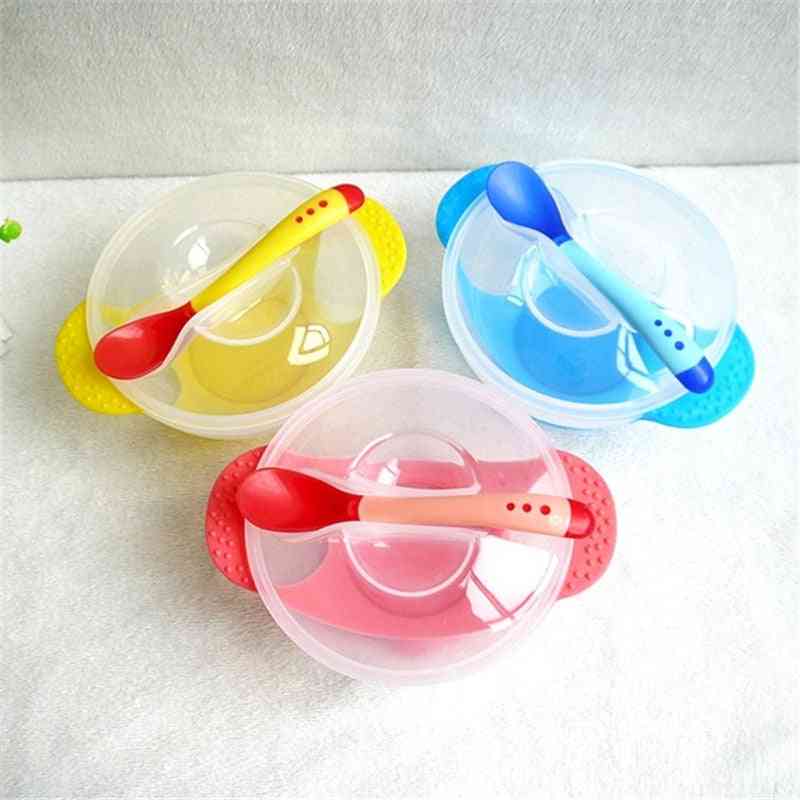 Temperature Sensing Feeding Spoon Child Tableware Food Bowl Learning Dishes Service Plate/tray Suction Cup Baby Dinnerware Set