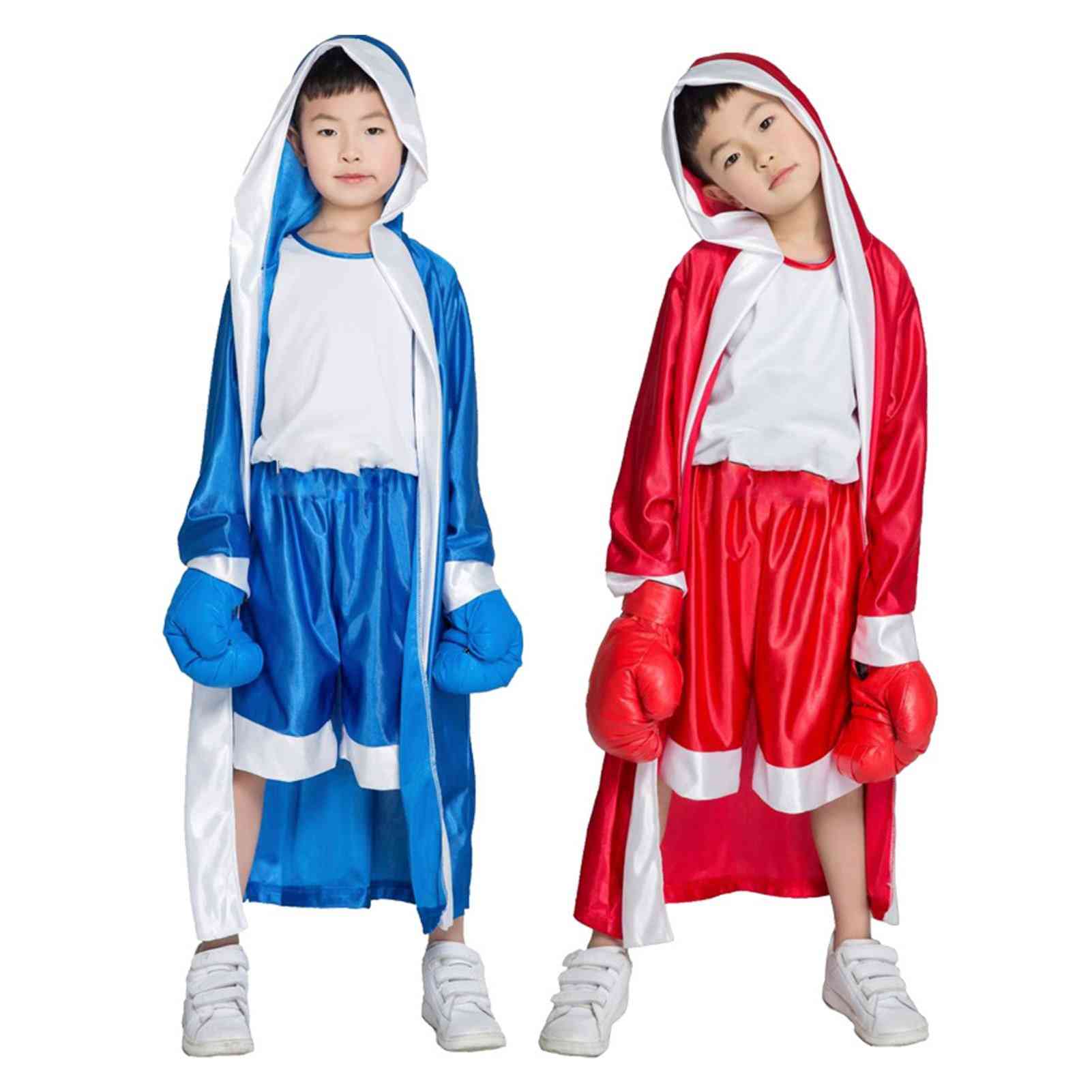 Kids Boxing Robe Long Sleeve Belt Stage Training Boxer Costume