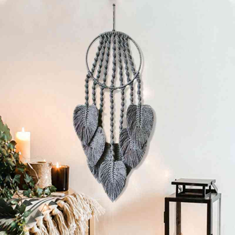 Dream Catcher Woven Feather Leaf Macrame Hoop Wall Art Hanging Bedroom