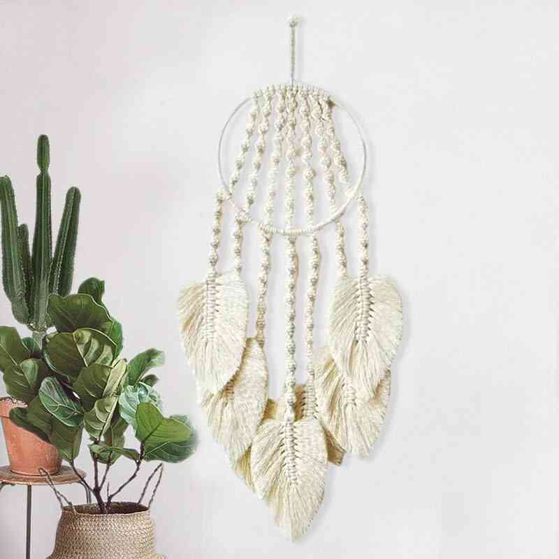 Dream Catcher Woven Feather Leaf Macrame Hoop Wall Art Hanging Bedroom