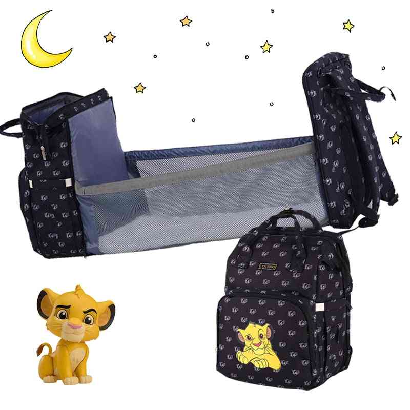 Disney Lion King Baby Diaper Bag Folding Bed Multifunctional Portable Backpack Baby Bed Diaper Bags For Mom Travel Backpack New
