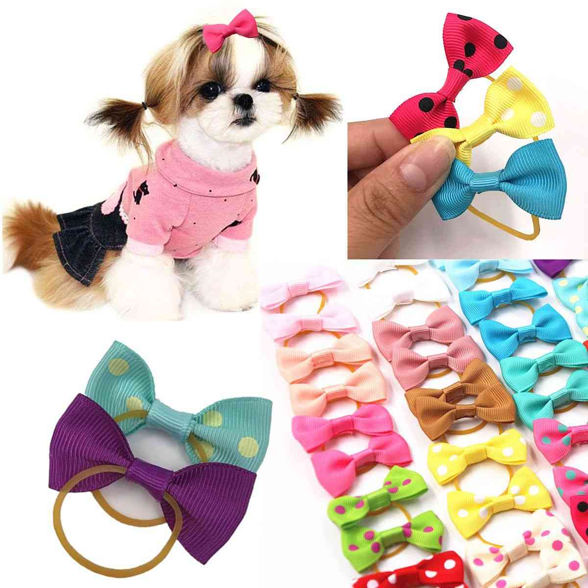 10pcs Handmade Cute Pet Dog Bow Loverly Bowknot Dog Ties For Puppy Dogs Accessories With Rubber Bands Cute Pet Headwear Grooming