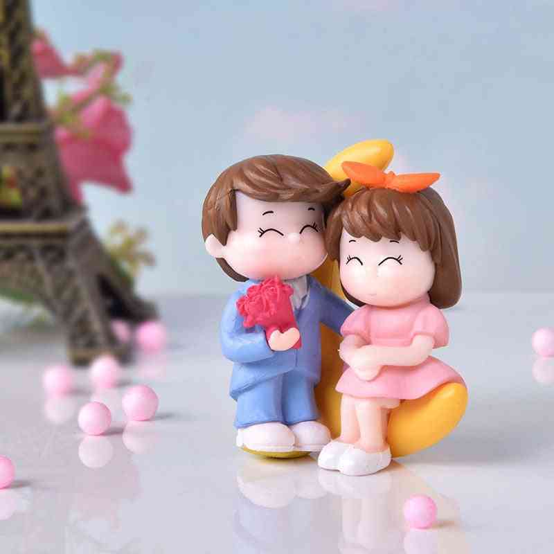 Romantic Moon Giving Flowers Couple Figurines