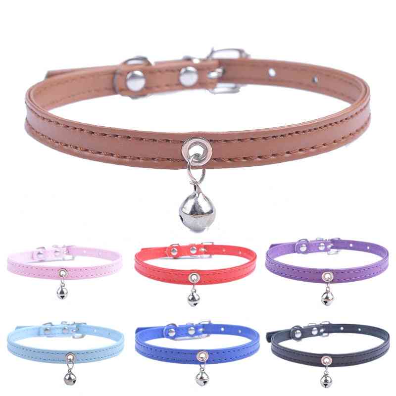 Cute Cat Leather Adjustable Pet Collars With Bell