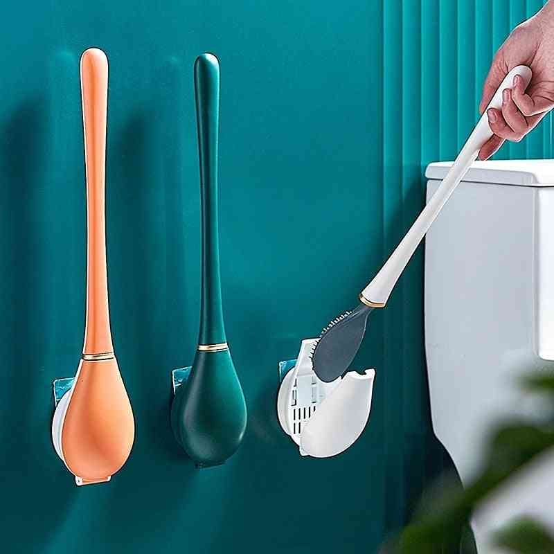 Long Handled Silicone Toilet Brushes With Holder Set Punchless Wall Mounted