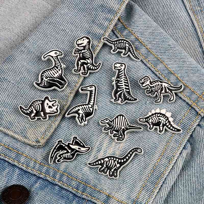 Animal Skeleton Brooch Dinosaur Skull Lapel Pin Cartoon Cool Punk Badge