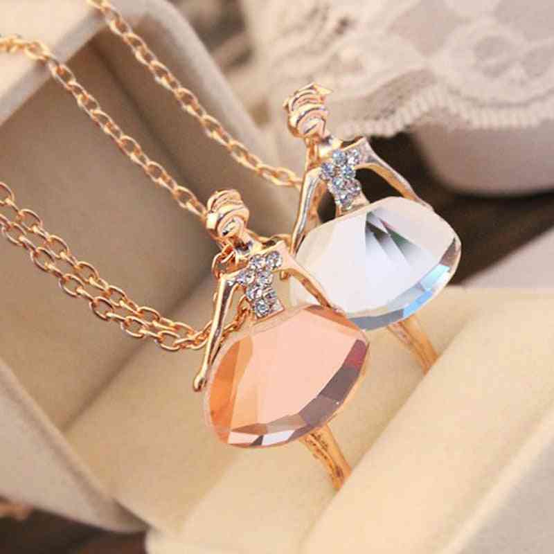 Fashion Gold Color Chain Shiny Crystal Ballerina Girl Pendant Necklace