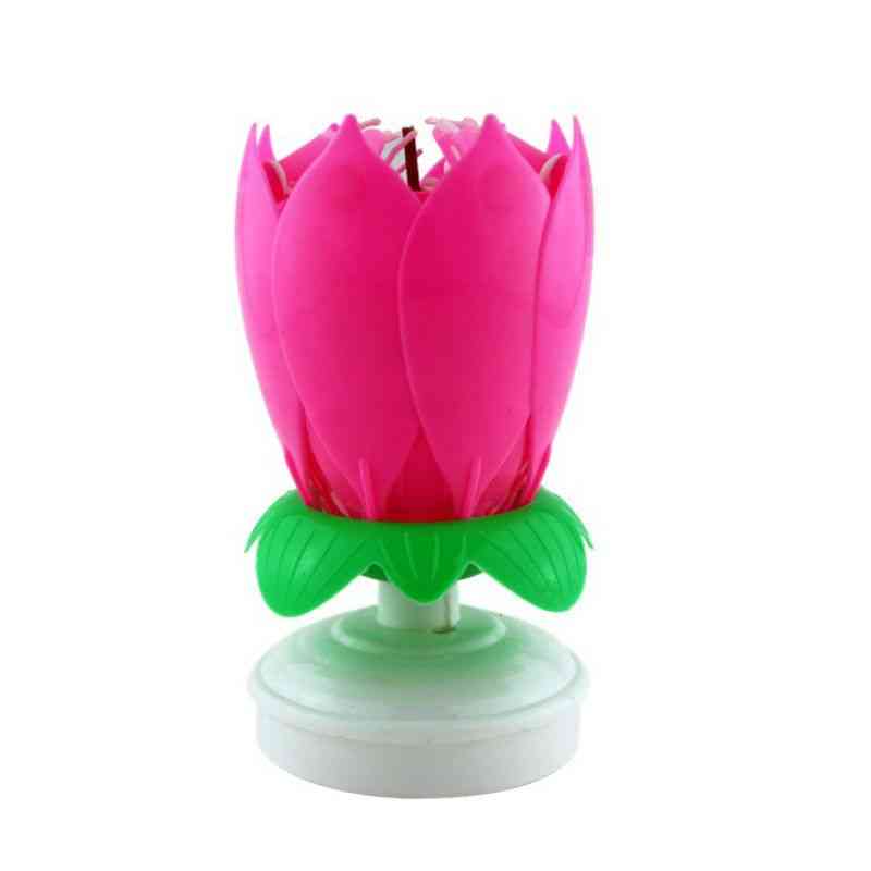 Party Cake Candle Musical Rotating Lotus Flower