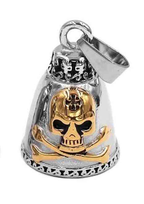 Bone skull cross biker bell vedhæng rustfrit stål tungt guld sølv