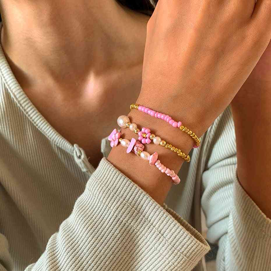 Fashion Colorful Seed Beads Bracelets Girl Trend Flowers Beaded