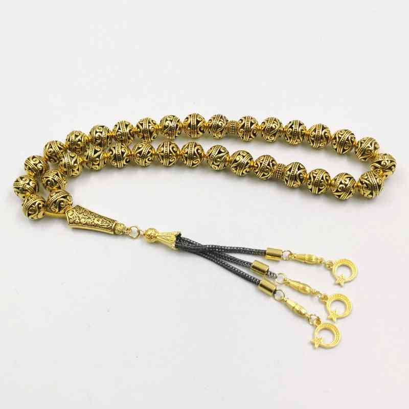 Gold Tasbih Men 12mm Metal Beads Eid Gift Arabic F