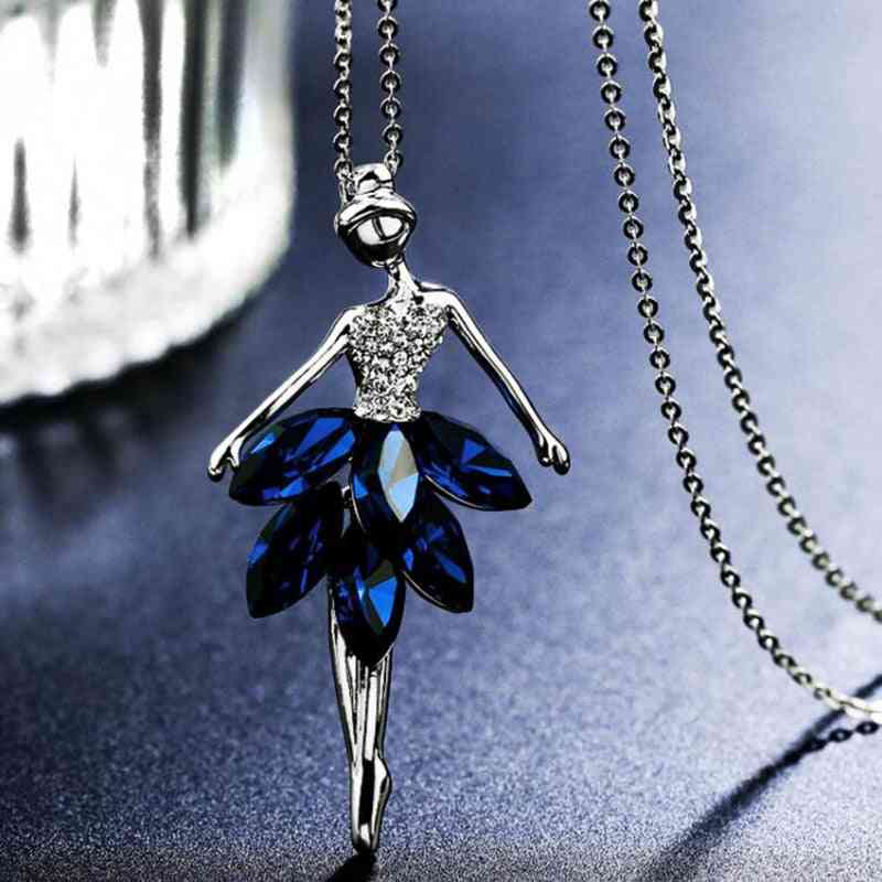 Elegant Blue Crystal Ballerina Girl Pendant Necklaces