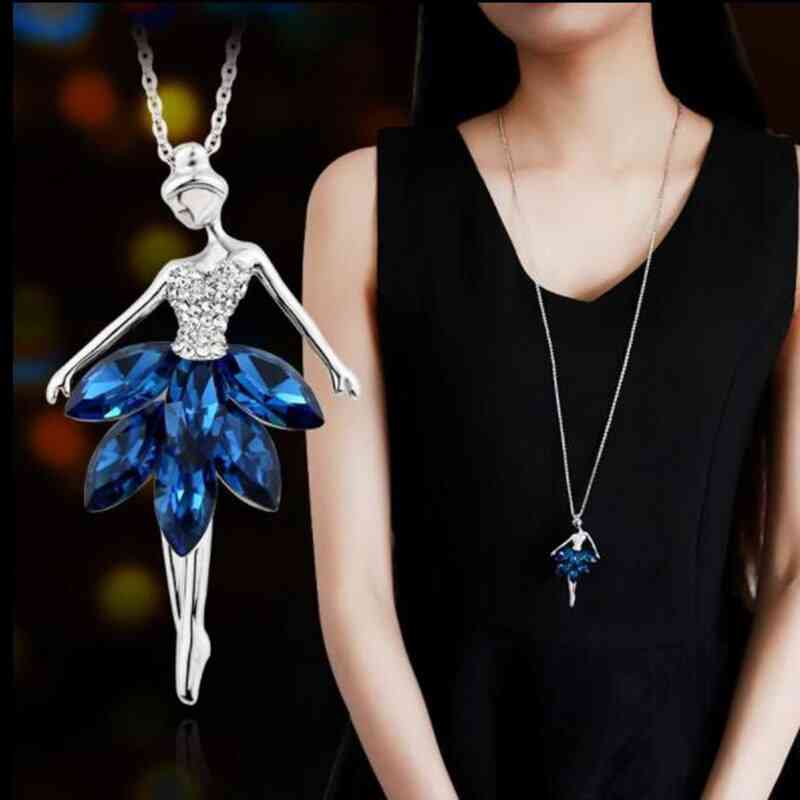 Elegant Blue Crystal Ballerina Girl Pendant Necklaces