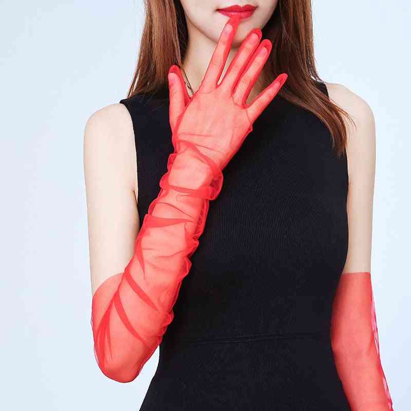 Women Ultra Tulle Mesh Sheers Full Finger Gloves