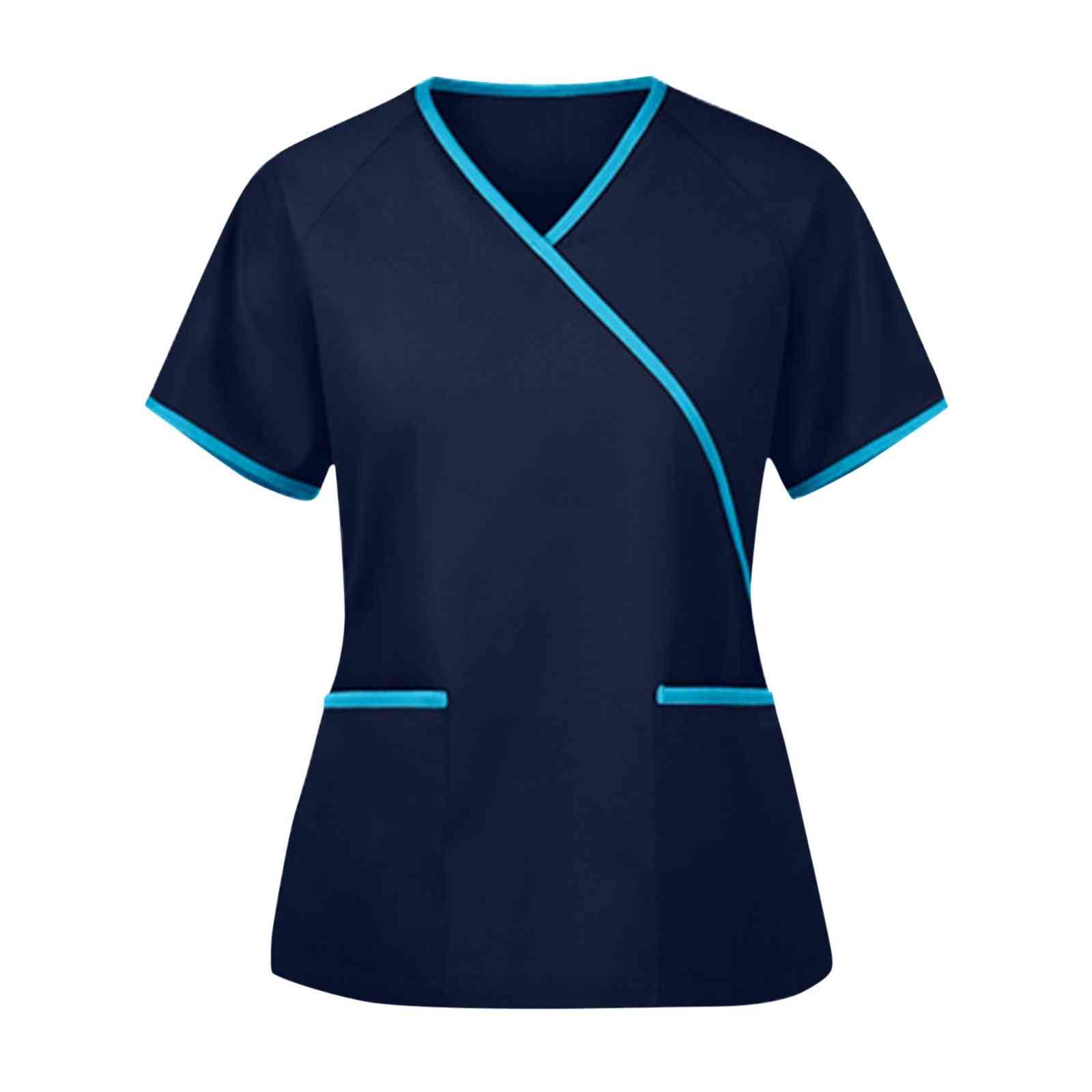 Nurse Uniform Scrubs Tops Short Sleeve Pockets Medical Blouse Nursing Clothes Shirts