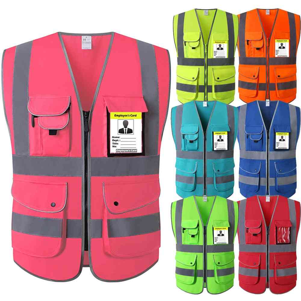 Reflective Stripes Safety Vest With Pockets And Zipper